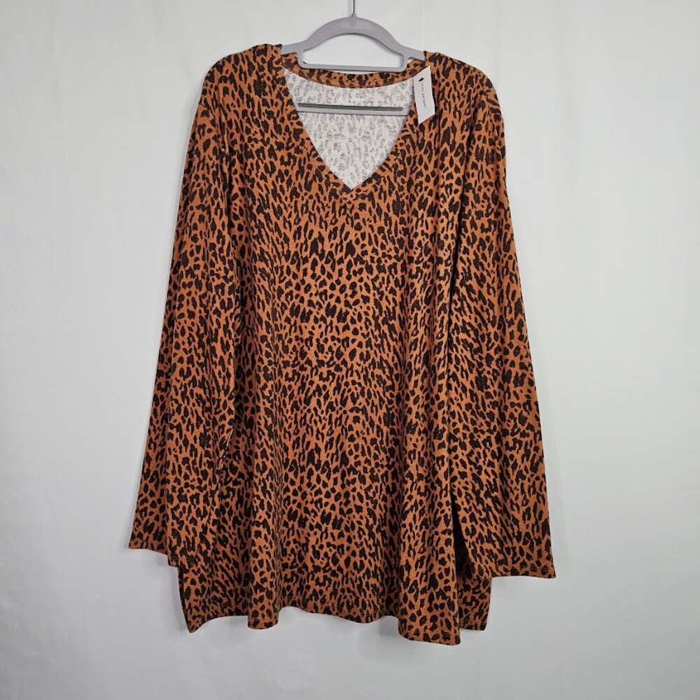 NWT LANE BRYANT Tunic Top BROWN ANIMAL CHEETAH Print size 22/24 Casual Basic - Picture 2 of 9